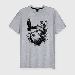 Мужская slim-футболка Орёл над вершинами