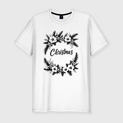 Мужская slim-футболка Зимний рождественский венок