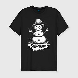 Мужская slim-футболка Весёлый снеговик в цилиндре