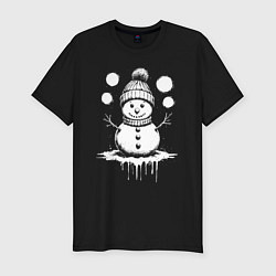 Мужская slim-футболка Снеговик в вязаной шапке