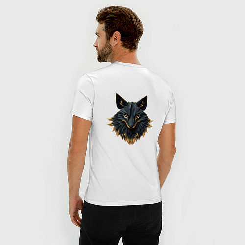 Мужская slim-футболка Чёрный лис с золотым отливом: взгляд сквозь грани / Белый – фото 4