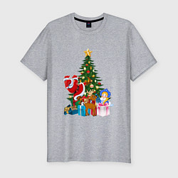 Мужская slim-футболка Санта Клаус и снегурочка радуются новому году