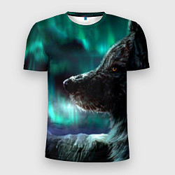 Мужская спорт-футболка Волк: северное сияние