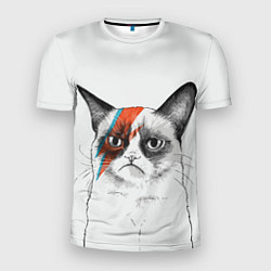 Футболка спортивная мужская David Bowie: Grumpy cat, цвет: 3D-принт