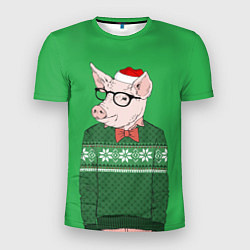 Футболка спортивная мужская New Year: Hipster Piggy, цвет: 3D-принт