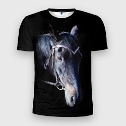 Футболка спортивная мужская Конь вороной на черном, цвет: 3D-принт
