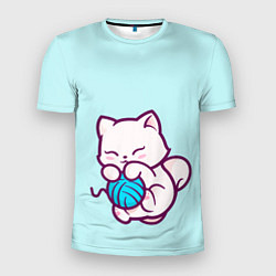Футболка спортивная мужская Белый котенок с клубком милый, цвет: 3D-принт