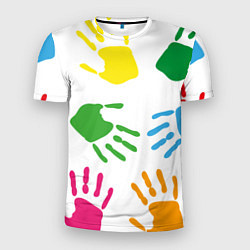 Мужская спорт-футболка Цветные ладошки - Детский узор