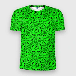 Мужская спорт-футболка Черепа на кислотно-зеленом фоне