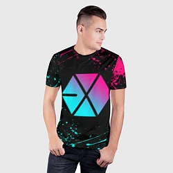 Футболка спортивная мужская EXO BAND NEON LOGO НЕОНОВЫЕ БРЫЗГИ КРАСОК, цвет: 3D-принт — фото 2