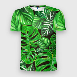 Футболка спортивная мужская Тропические листья на темном фоне, цвет: 3D-принт