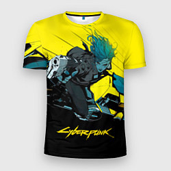 Мужская спорт-футболка Vi Ви на мотоцикле cyberpunk 2077