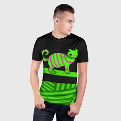 Футболка спортивная мужская Зеленый полосатый кот, цвет: 3D-принт — фото 2