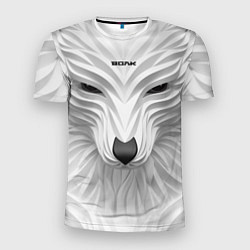 Мужская спорт-футболка Волк белый - с надписью