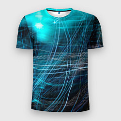 Футболка спортивная мужская Неоновые волны и линии - Голубой, цвет: 3D-принт