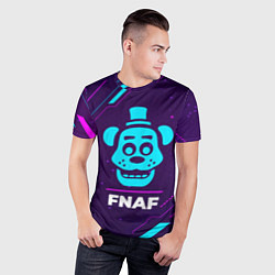 Футболка спортивная мужская Символ FNAF в неоновых цветах на темном фоне, цвет: 3D-принт — фото 2