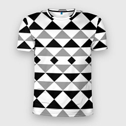 Футболка спортивная мужская Черно-белый геометрический узор треугольники, цвет: 3D-принт