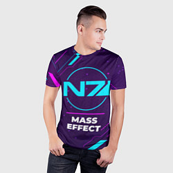 Футболка спортивная мужская Символ Mass Effect в неоновых цветах на темном фон, цвет: 3D-принт — фото 2