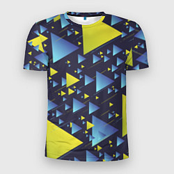 Футболка спортивная мужская Абстракция Из Жёлтых и Синих Треугольников На Тёмн, цвет: 3D-принт