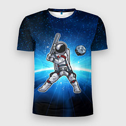 Мужская спорт-футболка Космонавт играет в бейсбол планетой