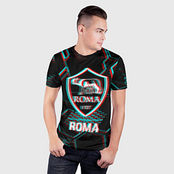 Футболка спортивная мужская Roma FC в стиле Glitch на темном фоне, цвет: 3D-принт — фото 2