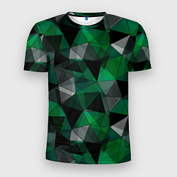Футболка спортивная мужская Зеленый, серый и черный геометрический, цвет: 3D-принт