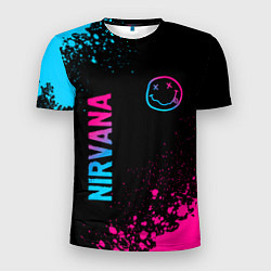 Футболка спортивная мужская Nirvana - neon gradient: символ и надпись вертикал, цвет: 3D-принт
