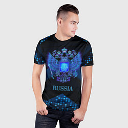 Футболка спортивная мужская Синий неоновый герб России, цвет: 3D-принт — фото 2