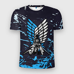 Мужская спорт-футболка Атака Титанов синяя краска