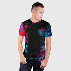 Футболка спортивная мужская Leeds United - neon gradient: символ и надпись вер, цвет: 3D-принт — фото 2