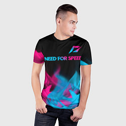 Футболка спортивная мужская Need for Speed - neon gradient: символ сверху, цвет: 3D-принт — фото 2