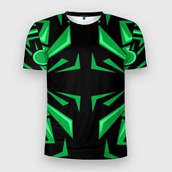 Футболка спортивная мужская Фигуры зеленого цвета на черном фоне geometry, цвет: 3D-принт