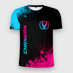 Футболка спортивная мужская Changan - neon gradient: надпись, символ, цвет: 3D-принт