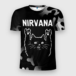 Мужская спорт-футболка Группа Nirvana и рок кот