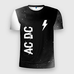 Футболка спортивная мужская AC DC glitch на темном фоне: надпись, символ, цвет: 3D-принт