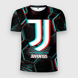 Мужская спорт-футболка Juventus FC в стиле glitch на темном фоне