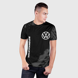 Футболка спортивная мужская Volkswagen speed на темном фоне со следами шин: на, цвет: 3D-принт — фото 2
