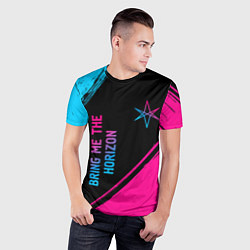 Футболка спортивная мужская Bring Me the Horizon - neon gradient: надпись, сим, цвет: 3D-принт — фото 2