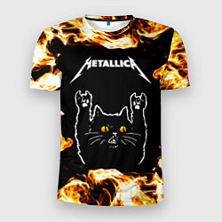 Футболка спортивная мужская Metallica рок кот и огонь, цвет: 3D-принт