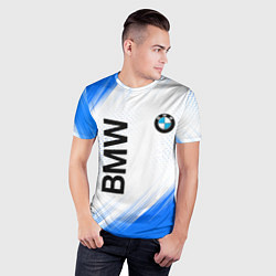 Футболка спортивная мужская Bmw синяя текстура, цвет: 3D-принт — фото 2