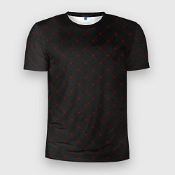 Мужская спорт-футболка Красные плитки на черном фоне