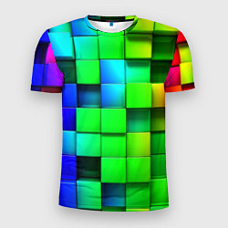 Футболка спортивная мужская Цветные неоновые кубы, цвет: 3D-принт