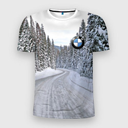 Футболка спортивная мужская BMW - зимняя дорога через лес, цвет: 3D-принт