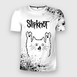 Футболка спортивная мужская Slipknot рок кот на светлом фоне, цвет: 3D-принт