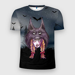 Мужская спорт-футболка Девушка в скальпеле волка