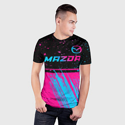 Футболка спортивная мужская Mazda - neon gradient: символ сверху, цвет: 3D-принт — фото 2