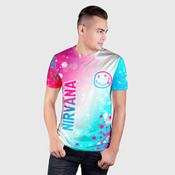 Футболка спортивная мужская Nirvana neon gradient style: надпись, символ, цвет: 3D-принт — фото 2