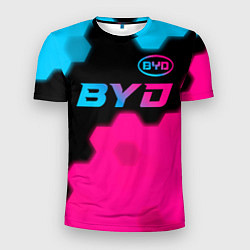 Мужская спорт-футболка BYD - neon gradient: символ сверху