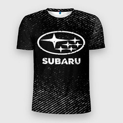 Мужская спорт-футболка Subaru с потертостями на темном фоне
