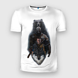 Футболка спортивная мужская Кратос медведь и Атрей волк GoW Ragnarok, цвет: 3D-принт